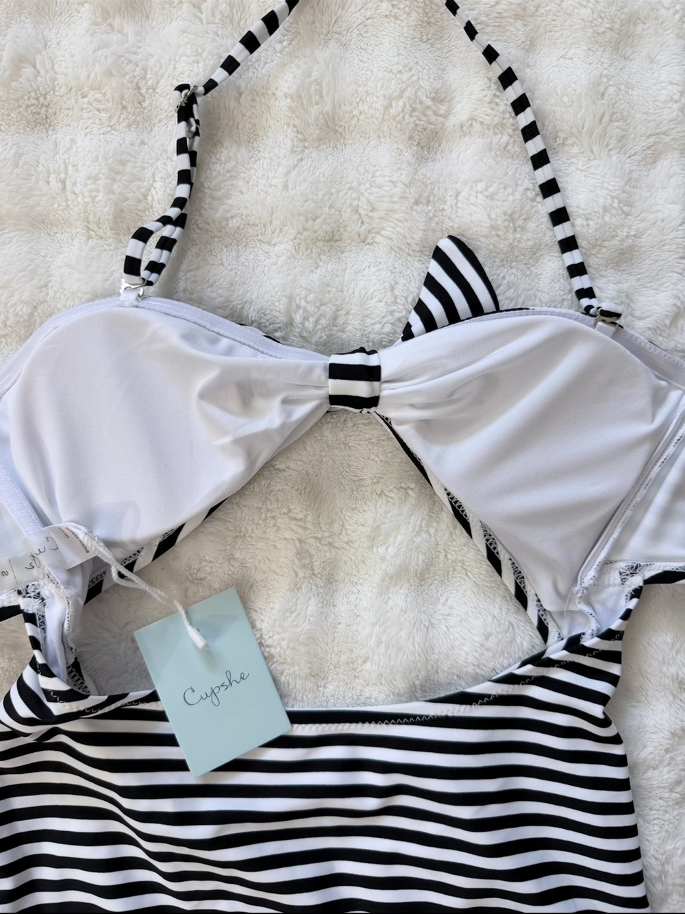 NWT Cupshe Halter/Strapless Black & White Stripe One-Piece Swimsuit Sz Small - Picture 10 of 13